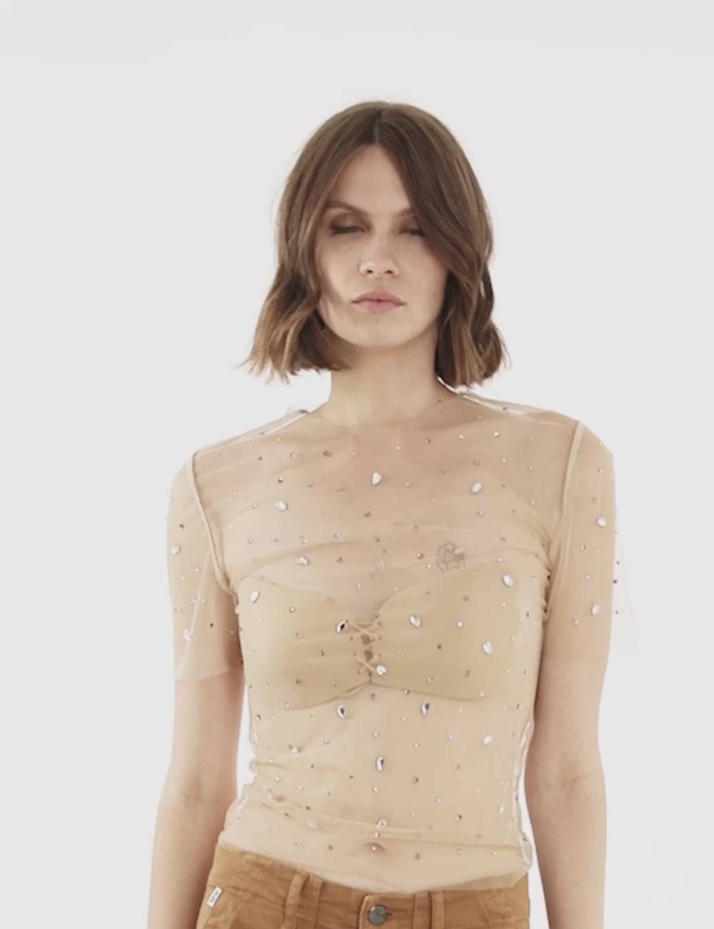 Jijil T-shirt trasparente con strass Presa