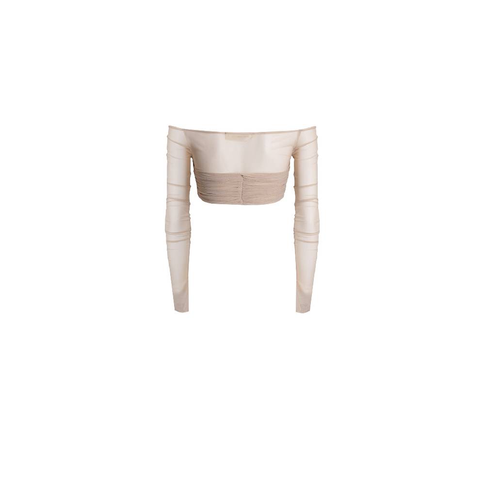 Nineminutes REVERSIBLE – THE BARDOT CROP TOP MESH SAND Pezzi Unici