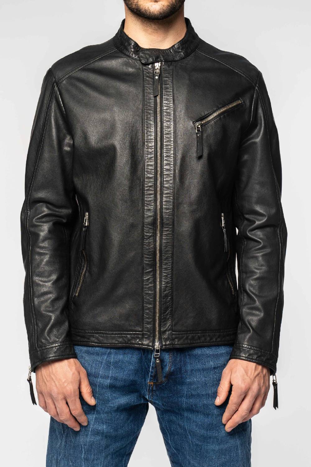 Officina 36 Biker nero in nappa lavata
