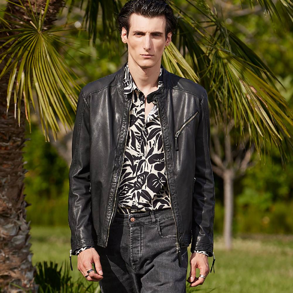 Officina 36 Biker nero in nappa lavata Outlet
