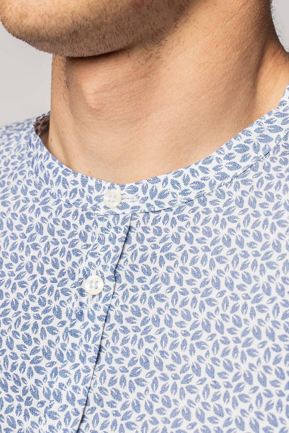 Officina 36 Camicia in cotone stampato blu denim Vendita Calda