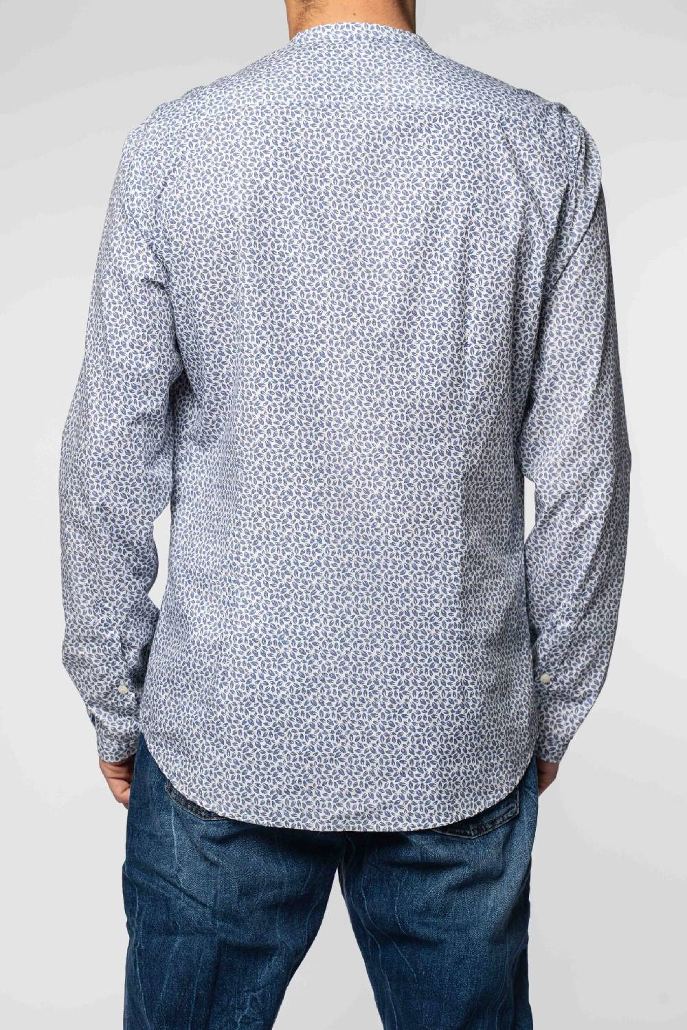 Officina 36 Camicia in cotone stampato blu denim Vendita Calda
