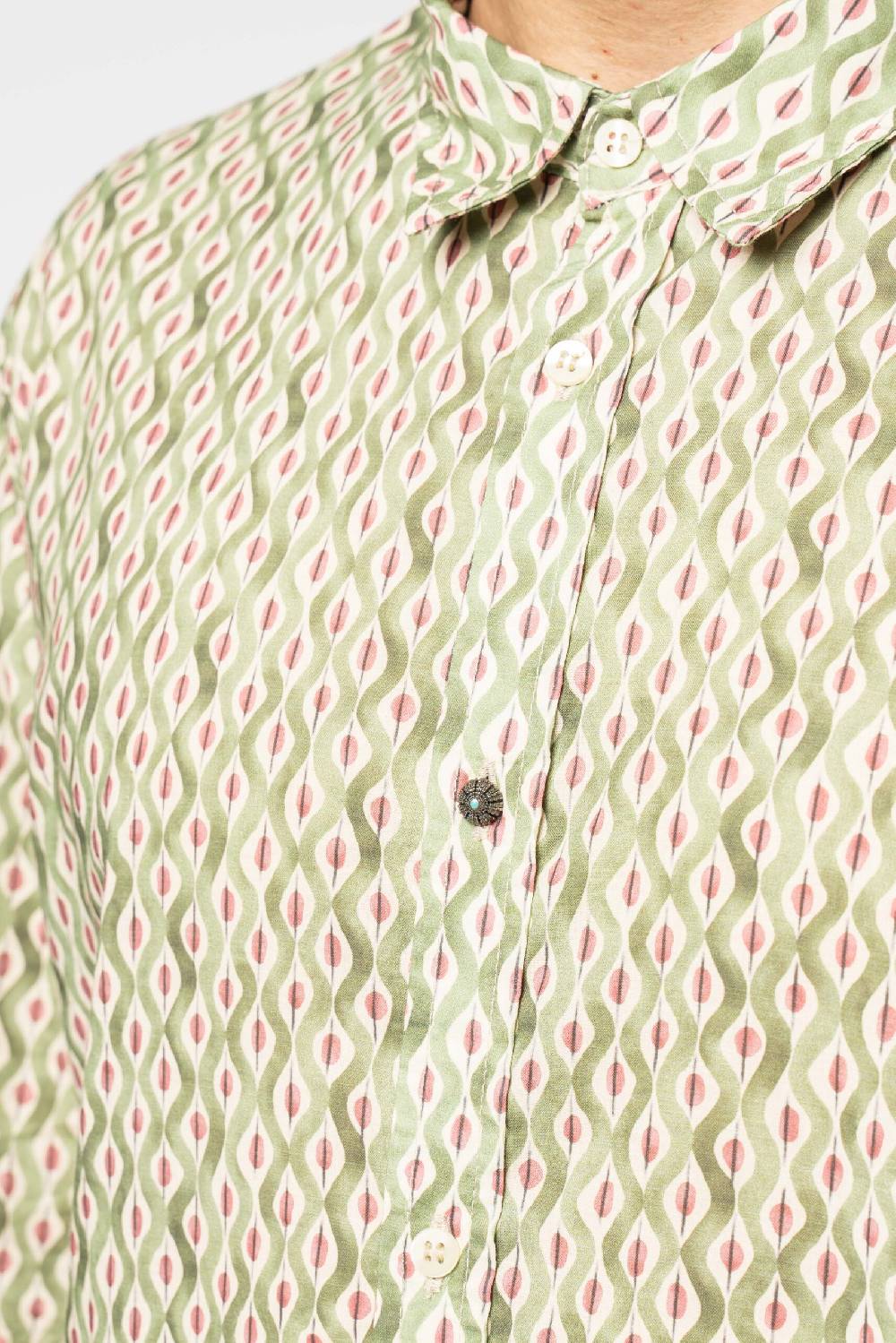 Officina 36 Camicia in mussola stampata verde In Saldo