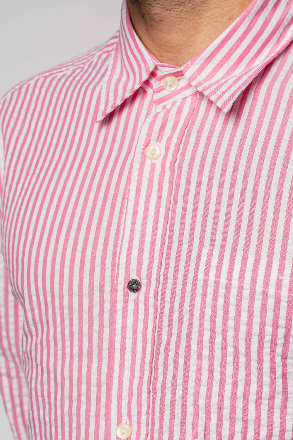 Officina 36 Camicia in seersucker rigato color bubble 2025