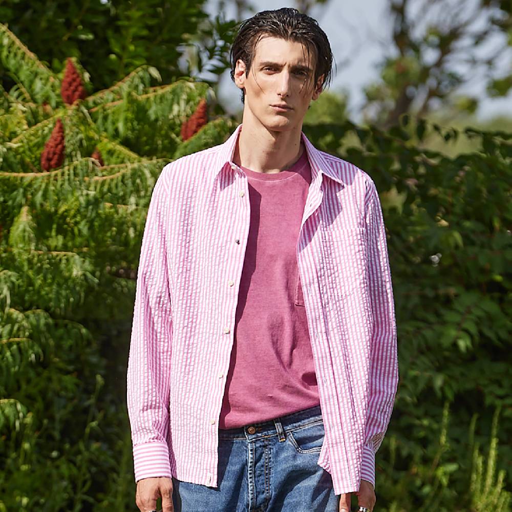 Officina 36 Camicia in seersucker rigato color bubble 2025