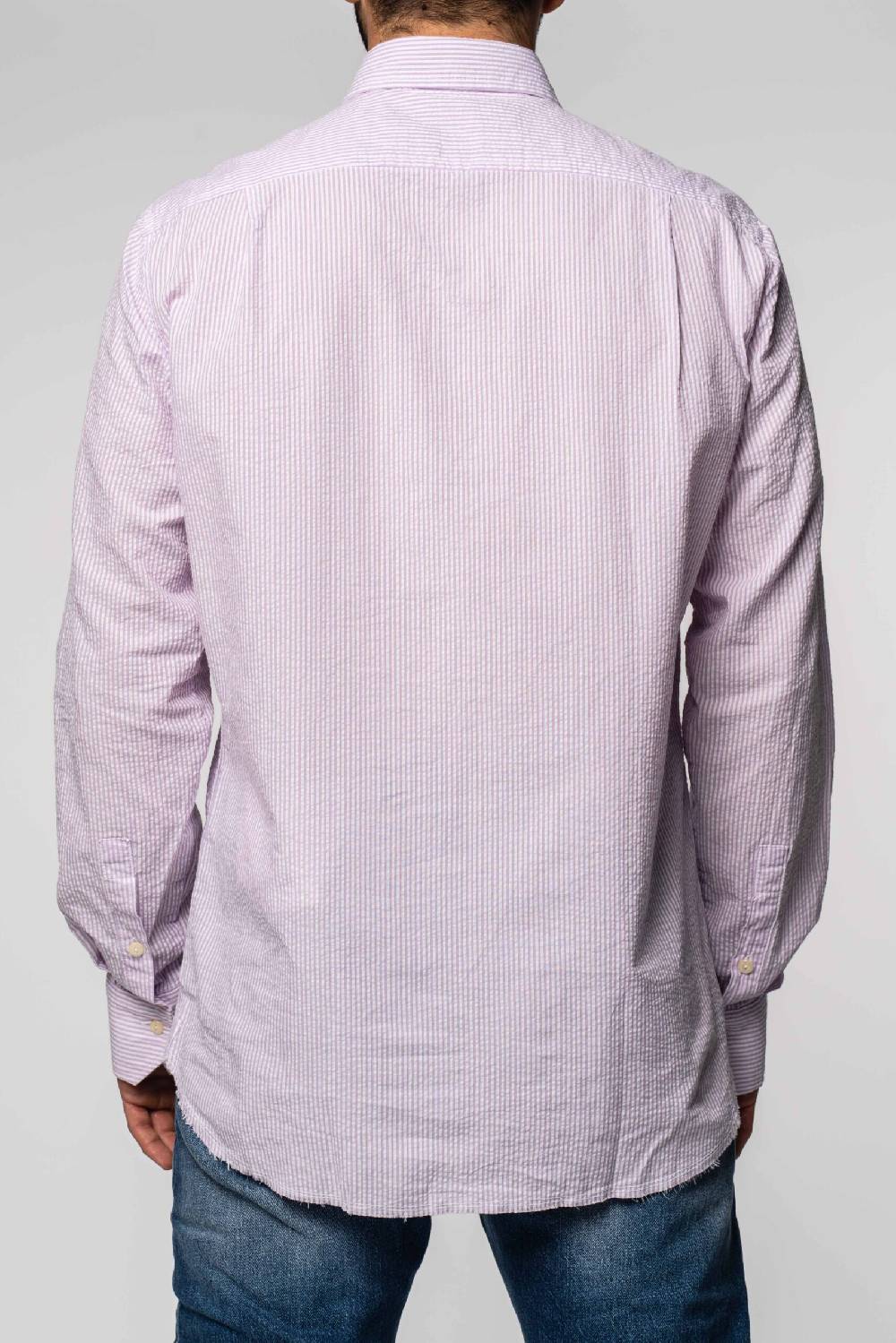 Officina 36 Camicia in seersucker rigato lilla In Linea