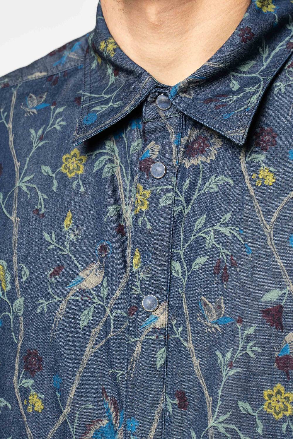 Officina 36 Camicia in tela denim blu stampata Qualità