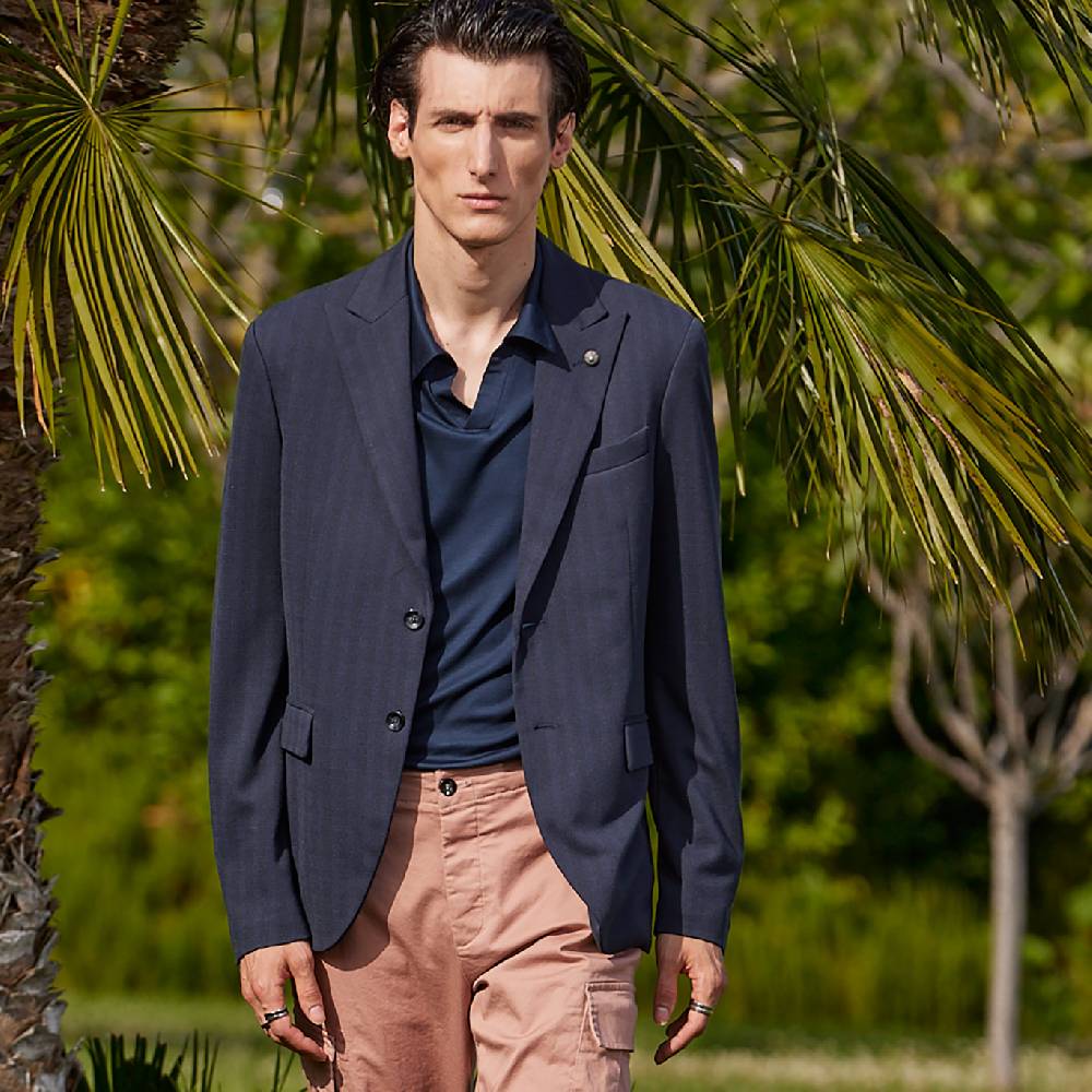 Officina 36 Giacca blu in jacquard in maglia Prezzo Ridotto