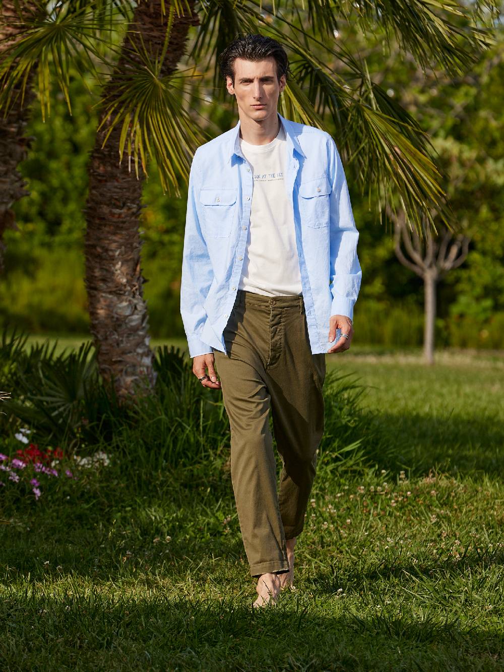 Officina 36 Pantaloni in gabardina delavè verde militare Moda