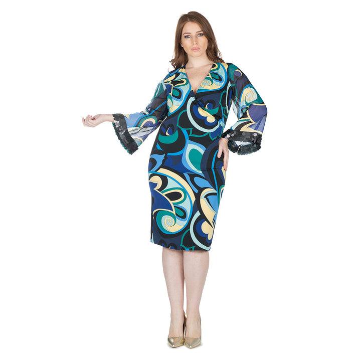 Oltre Tempo Vestito midi in crepe incrocio con applicazioni Moda