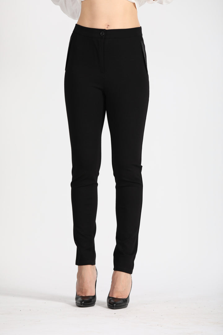 Oltre Tempo Pantalone punto milano con inserti in pelle Vendita Economica