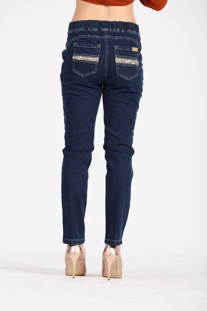 Oltre Tempo Jeans con elastico e tasche al sul dietro Outlet