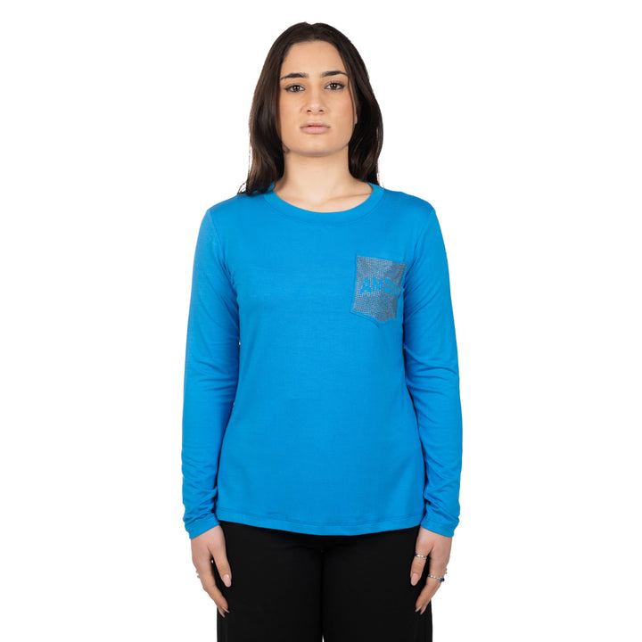 Oltre Tempo Maglia in viscosa girocollo con borchiette su taschino Spedizione Gratuita