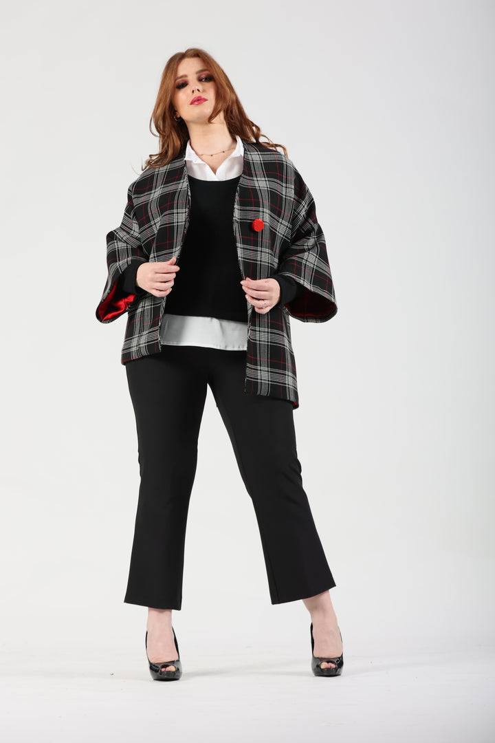 Oltre Tempo Giacca asimmetrica fantasia tartan Liquidazione