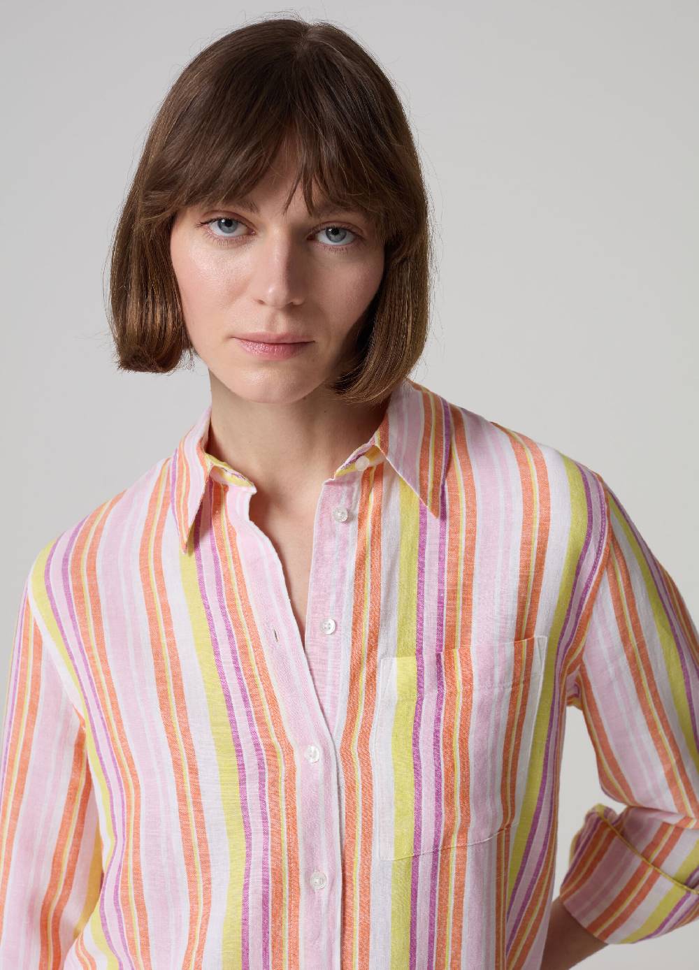 Ovs Camicia in lino e viscosa a righe multicolor Nuova
