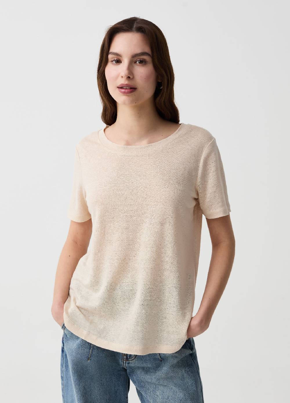 Ovs T-shirt in lino con scollo rotondo Shopping Online