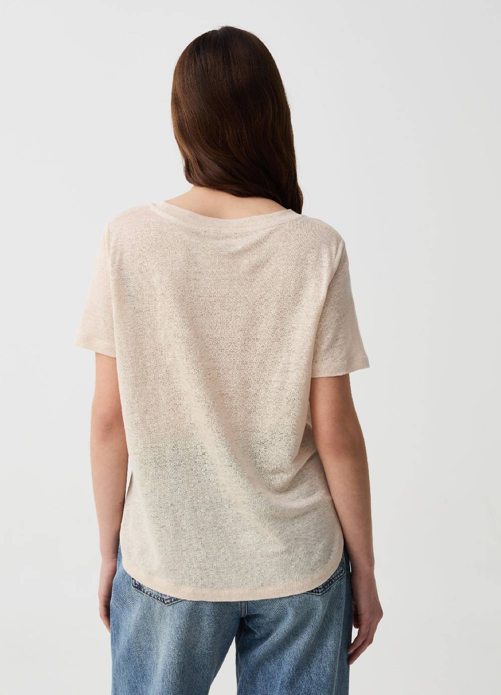 Ovs T-shirt in lino con scollo rotondo Shopping Online
