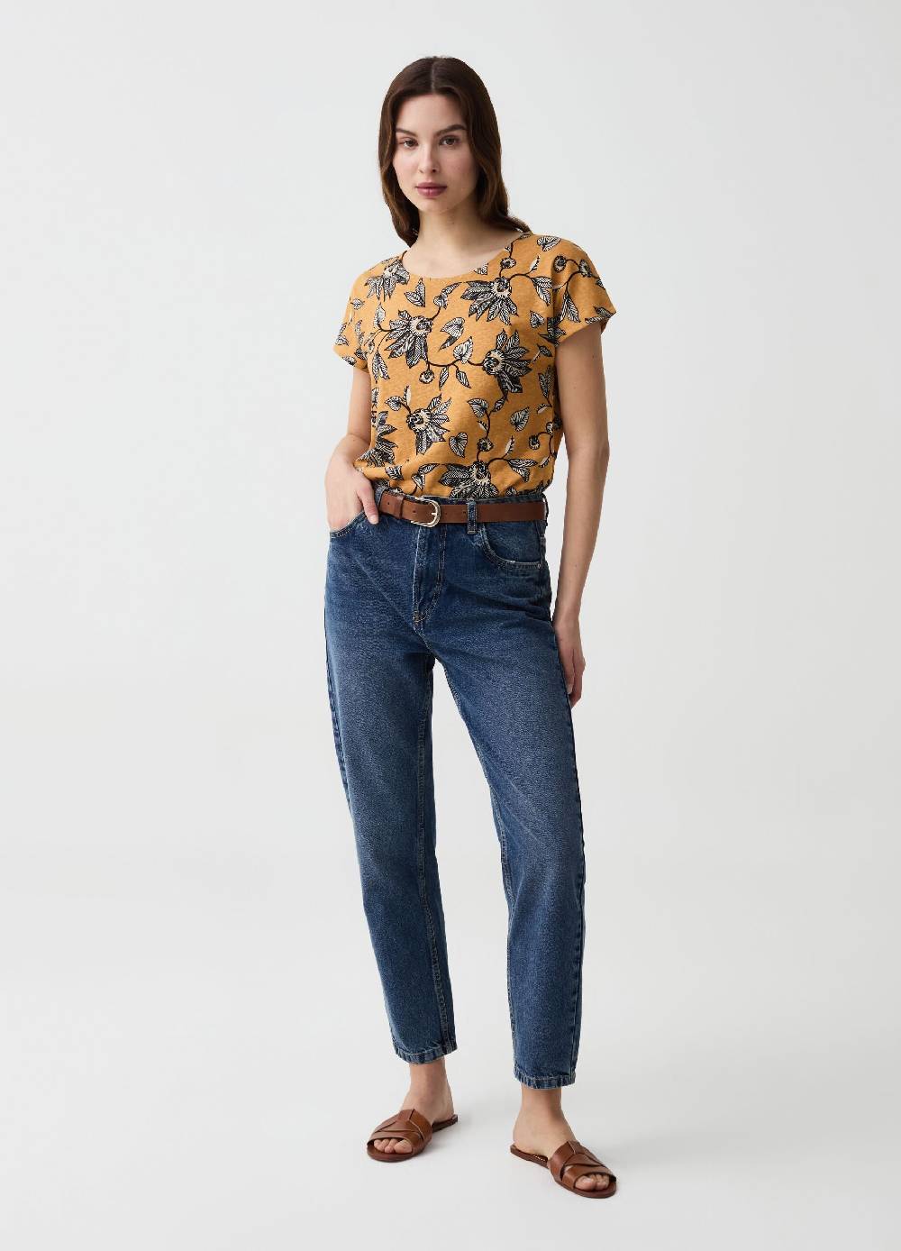 Ovs T-shirt in lino e cotone con stampa floreale Prezzo Ridotto
