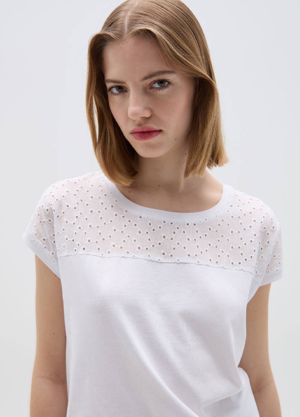Ovs T-shirt in cotone con sangallo Vendite Flash