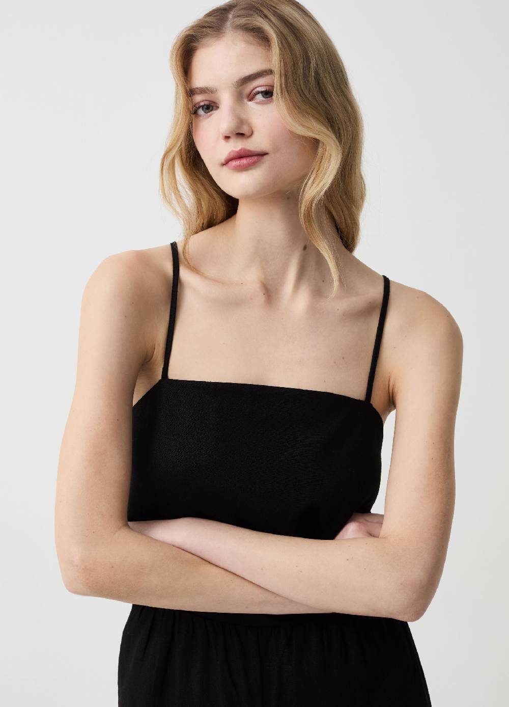 Ovs Tuta intera lunga wide leg in lino e viscosa Promozione