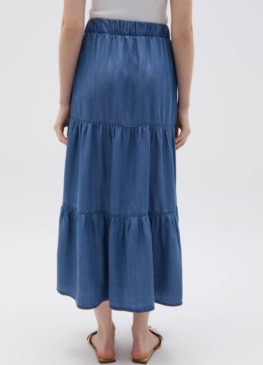 Ovs Gonna lunga effetto denim a balze Saldi Di Fabbrica