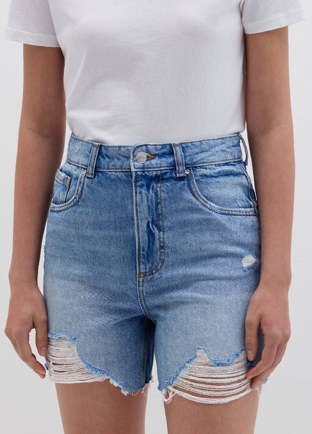 Ovs Shorts mom fit in denim con strappi Nuova