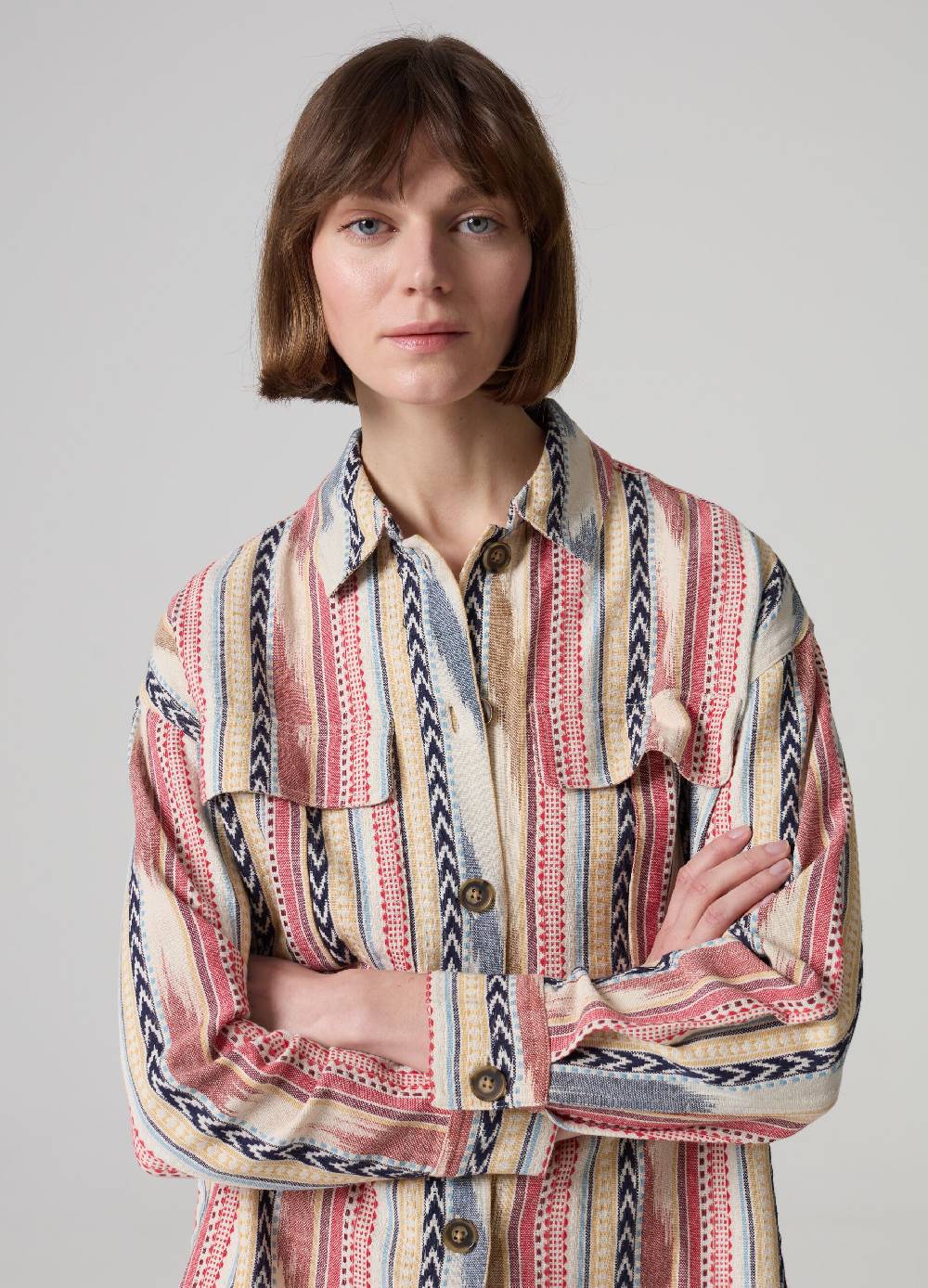 Ovs Shacket a righe multicolor con disegni etnici Nuovo