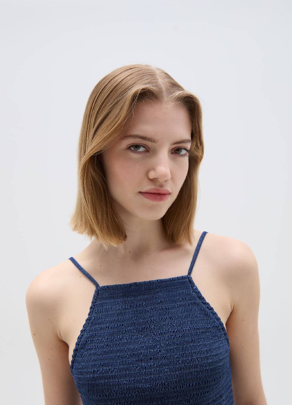 Ovs Vestito corto effetto denim con balza Promozione