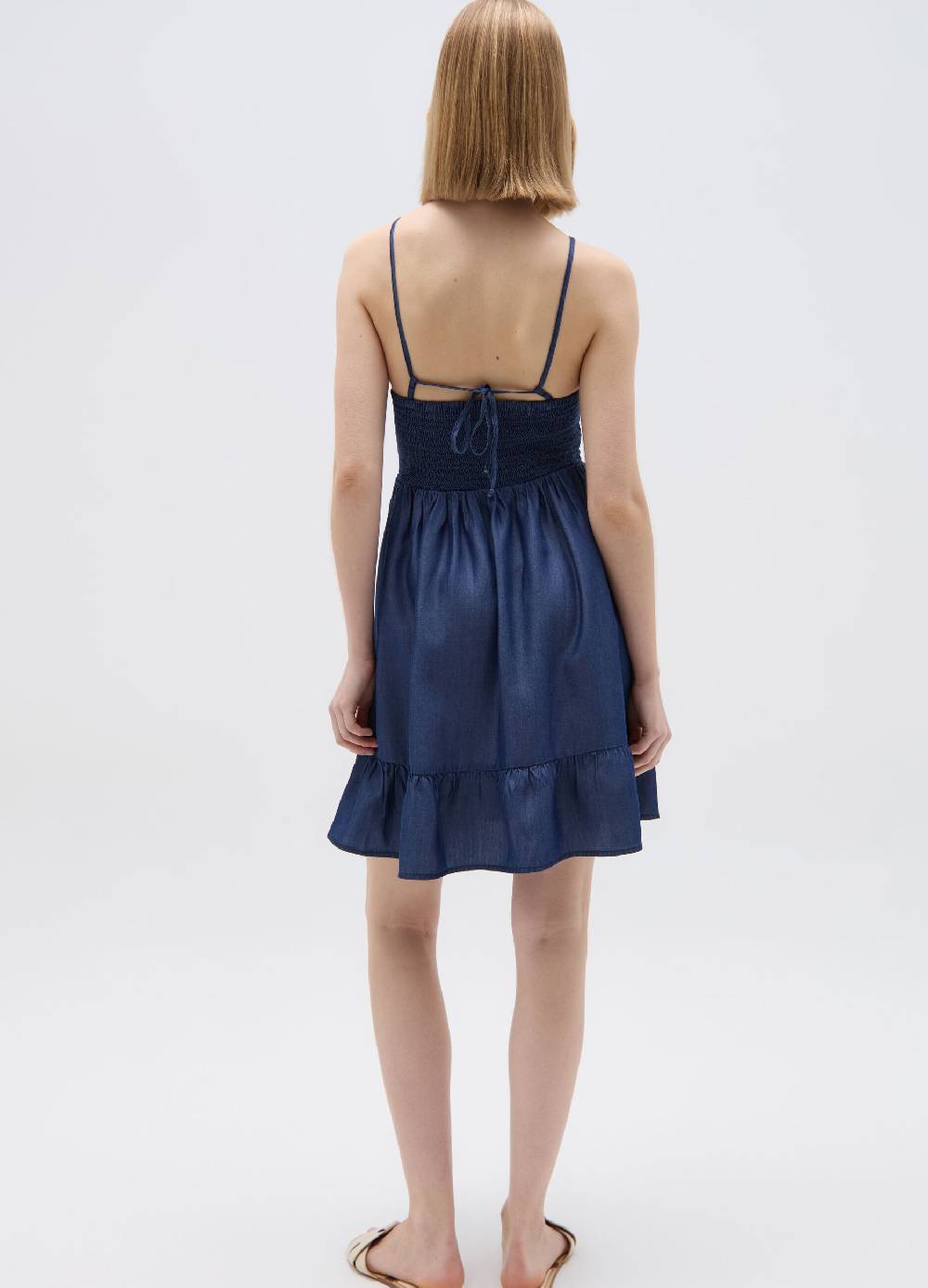 Ovs Vestito corto effetto denim con balza Promozione