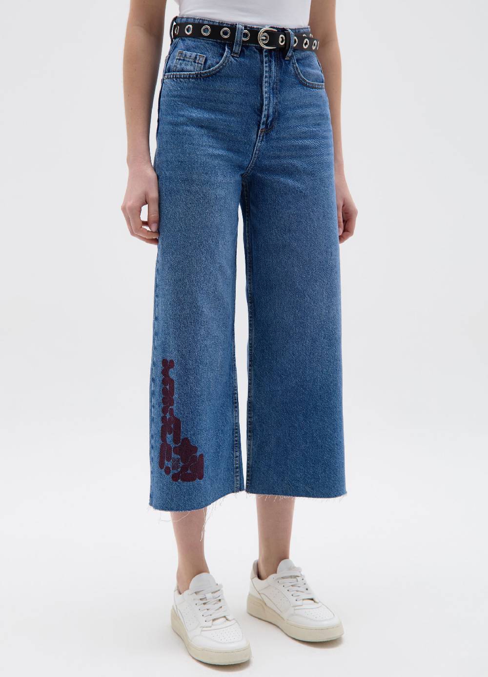 Ovs Jeans wide leg crop con stampa RE-UP Offerta