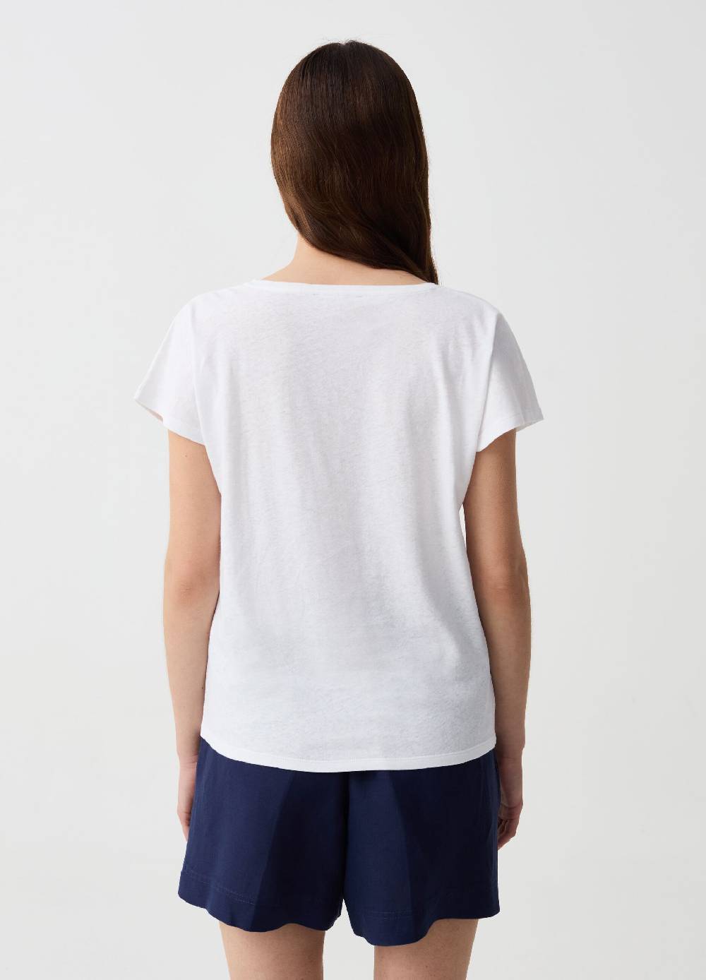Ovs T-shirt in lino e cotone con scollo a V Spedizione Gratuita