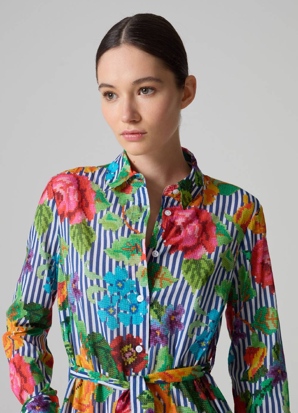 Ovs Vestito chemisier a righe con disegno a fiori Ritorno libero