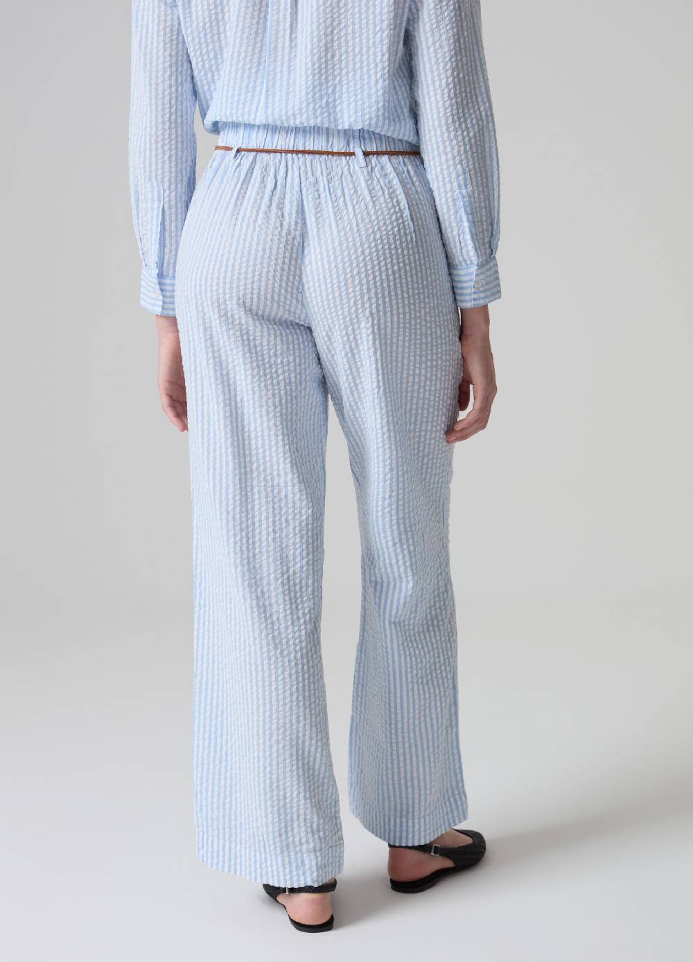 Ovs Pantaloni in seersucker a righe con cintura Saldi Di Fabbrica