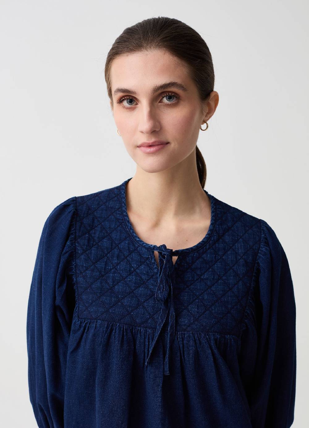 Ovs Blusa in denim con ricamo a rombi Saldi Di Fabbrica
