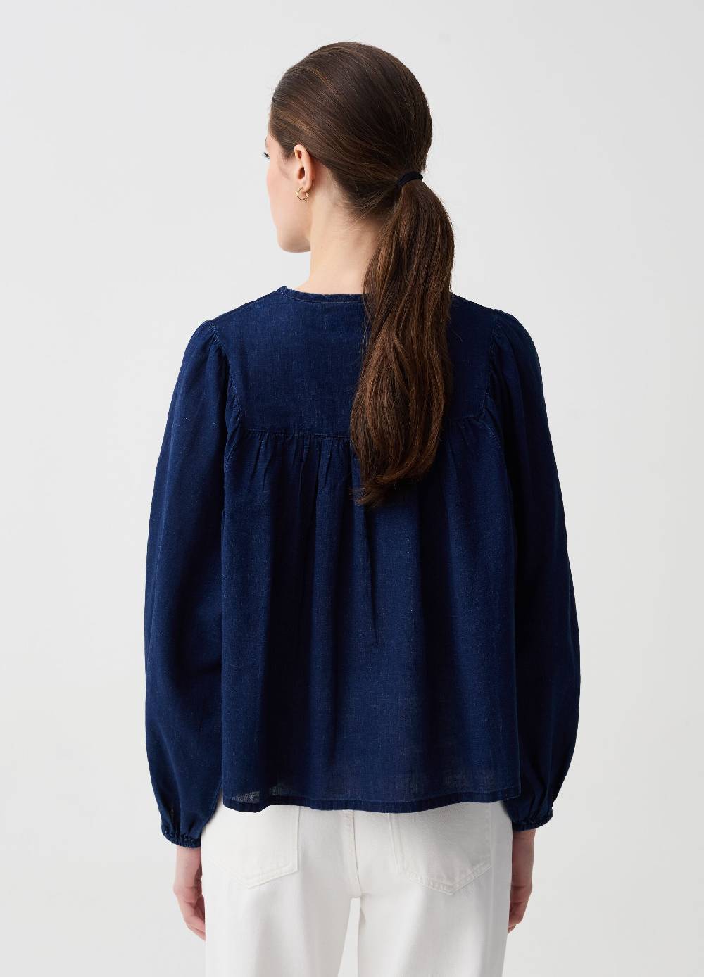 Ovs Blusa in denim con ricamo a rombi Saldi Di Fabbrica