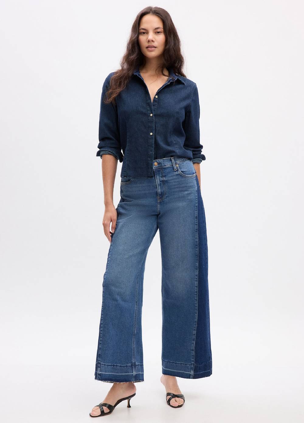 Ovs Jeans wide leg bicolore a vita alta Saldi Di Fabbrica