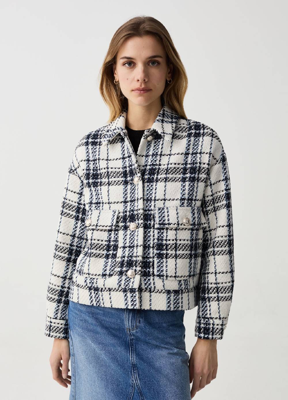 Ovs Shacket in tweed check con bottoni lavorati Promozione