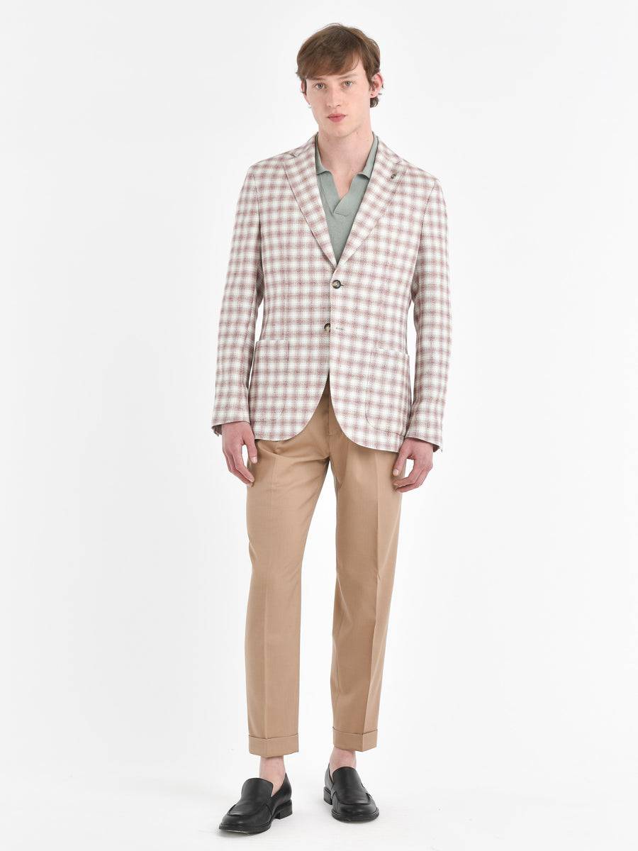 Paoloni Giacca slim check cotone lino delavè 2025