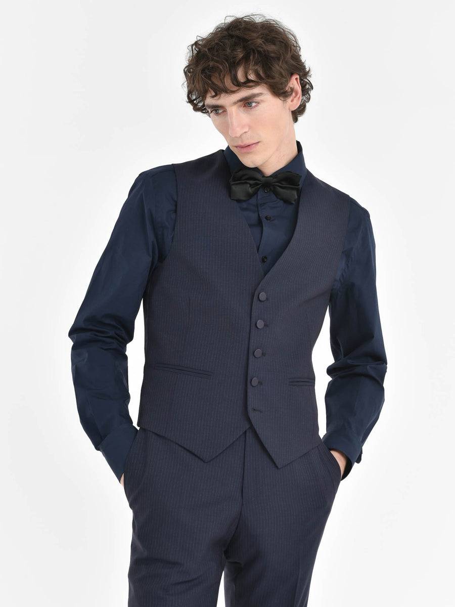 Paoloni Abito con gilet gessato ton sur ton in lana Shopping Online