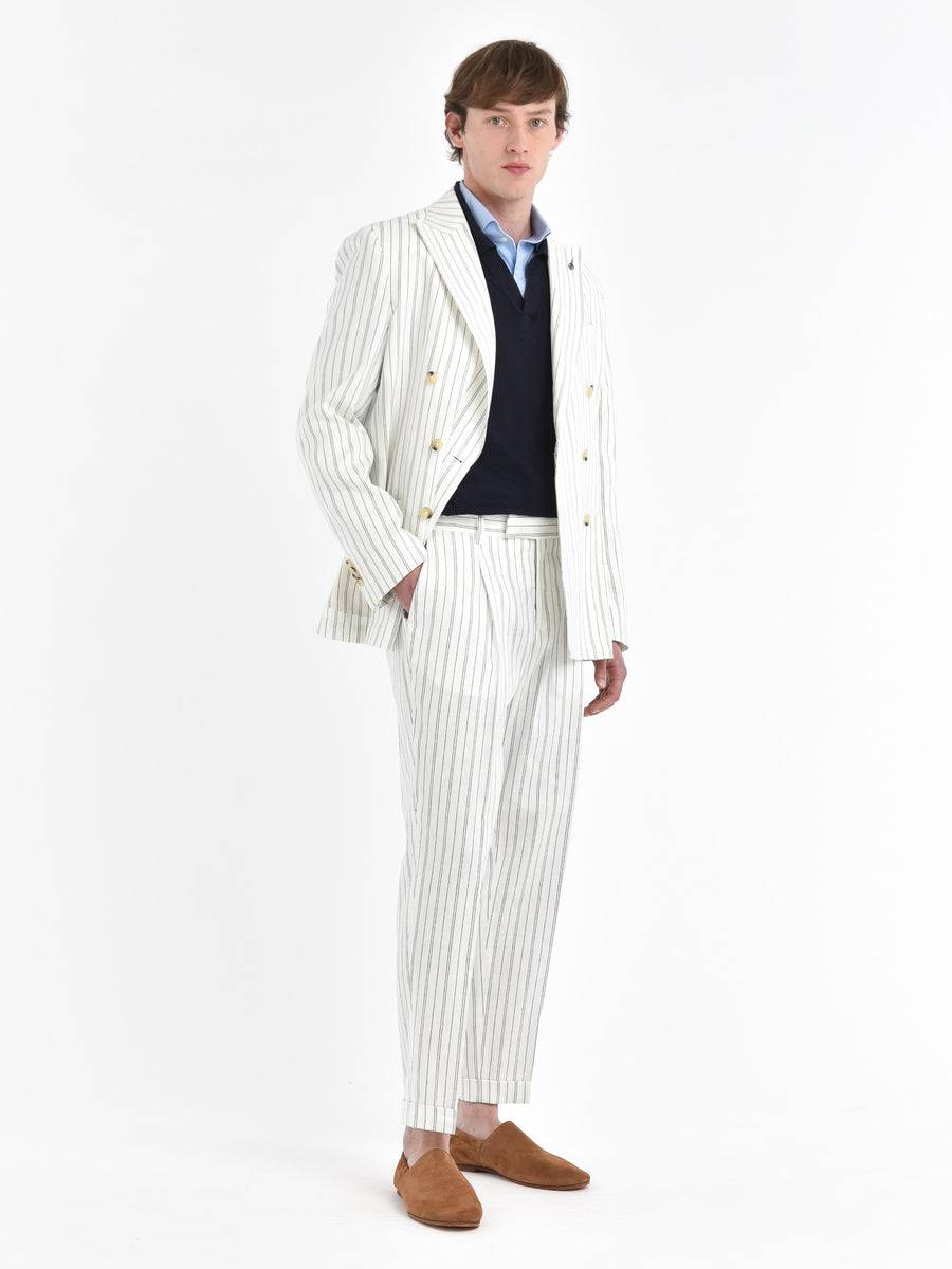 Paoloni Pantalone baggy gessato cotone lino In Saldo