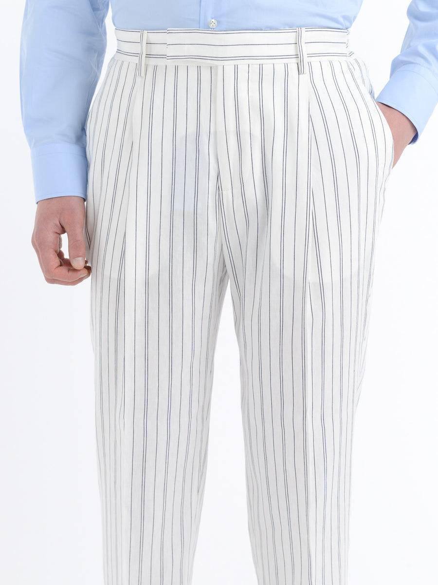 Paoloni Pantalone baggy gessato cotone lino In Saldo