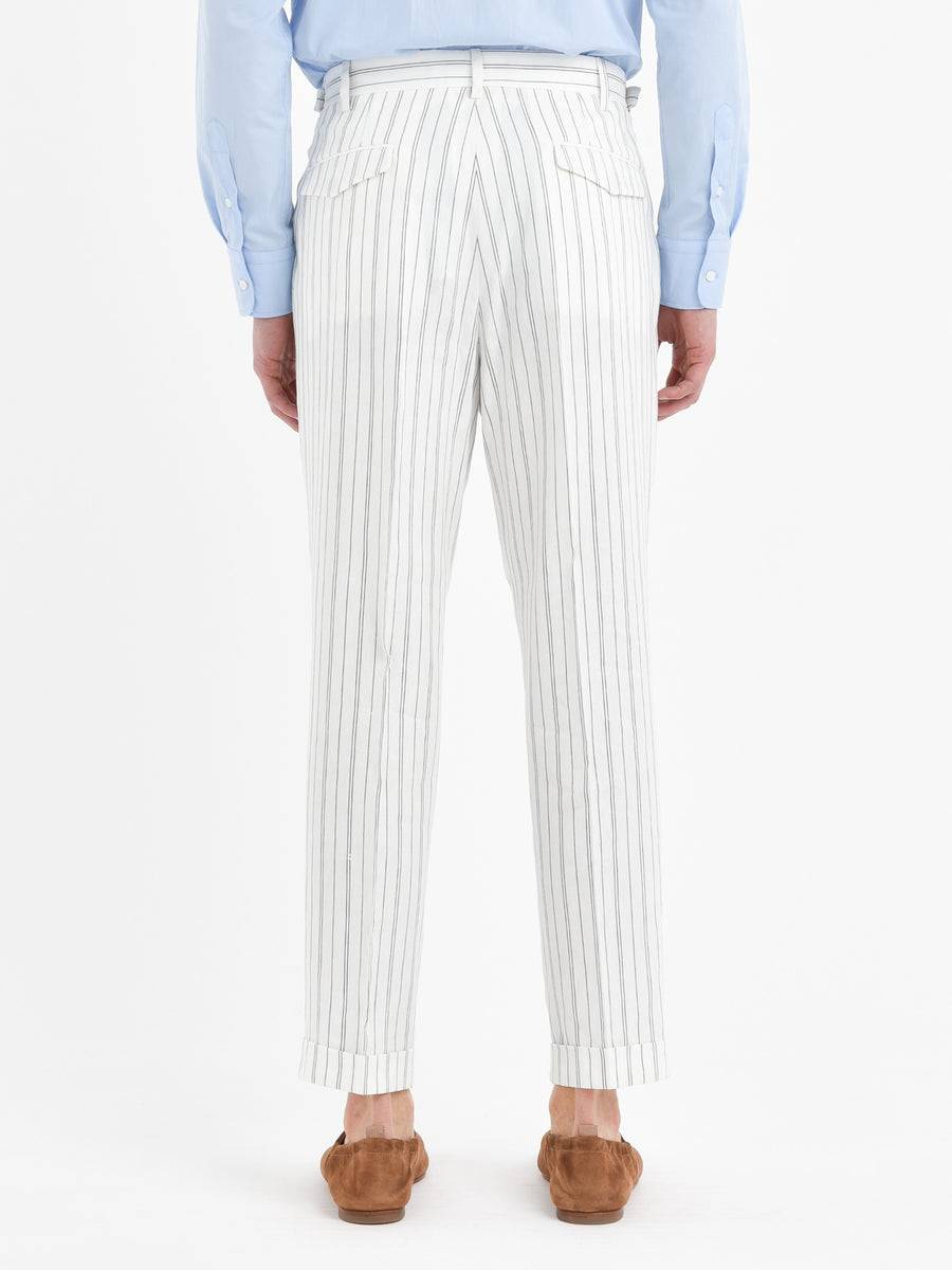 Paoloni Pantalone baggy gessato cotone lino In Saldo