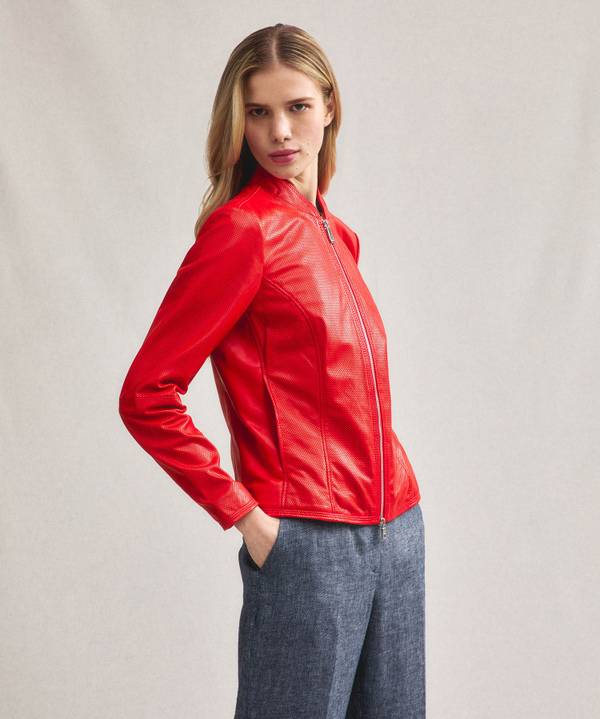 Peuterey Giacca biker lucida in pelle traforata Promozione Limitata