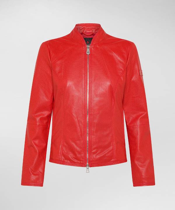 Peuterey Giacca biker lucida in pelle traforata Promozione Limitata