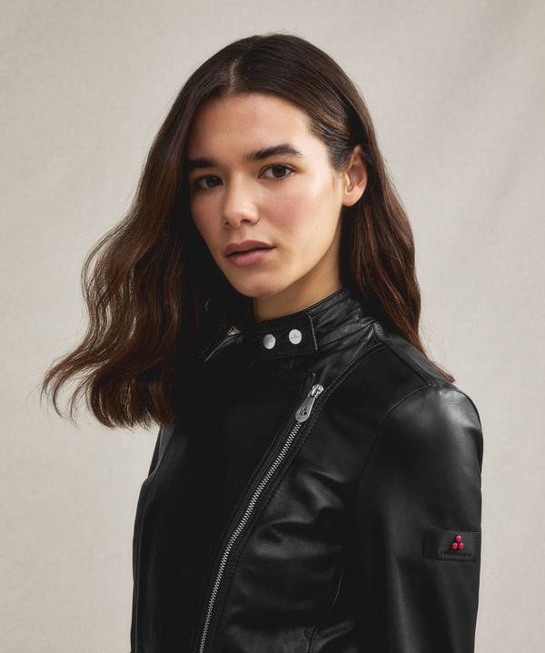 Peuterey Giacca biker in pelle con zip laterale Presa