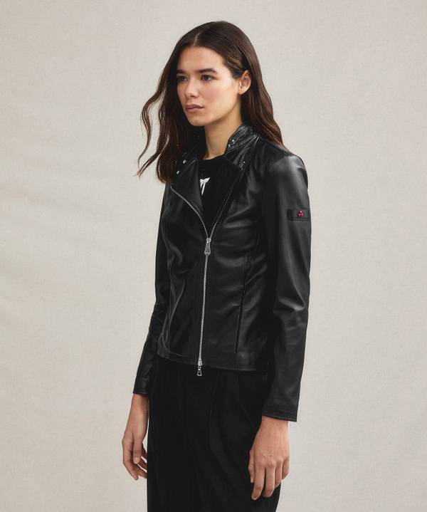 Peuterey Giacca biker in pelle con zip laterale Presa