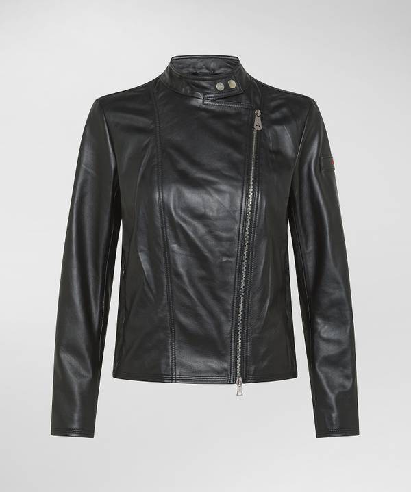 Peuterey Giacca biker in pelle con zip laterale Presa