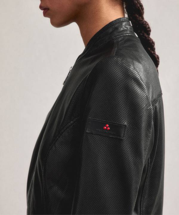 Peuterey Giacca biker lucida in pelle traforata Moda