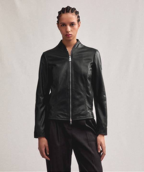Peuterey Giacca biker lucida in pelle traforata Moda