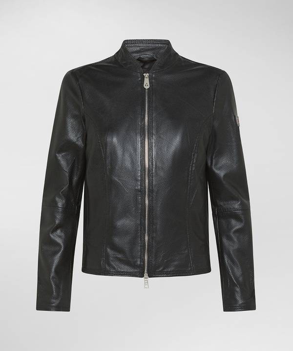 Peuterey Giacca biker lucida in pelle traforata Moda